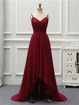 Picture of Wine Red Color High Low Sweetheart Simple Tulle Prom Dresses, High Low Homecoming Dresses